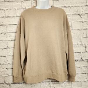 Tres Bien Sweatshirt Mens Size Small Beige Waffle Knit Crewneck